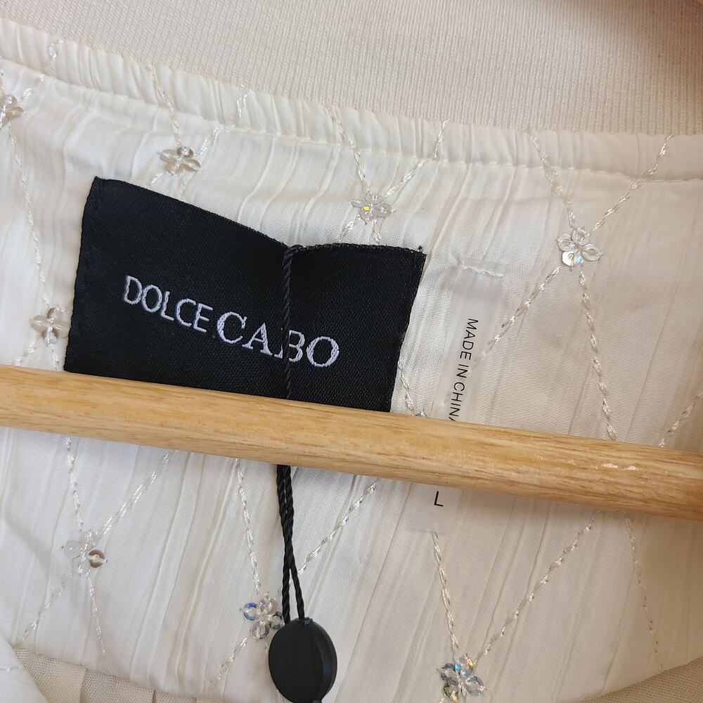 Dolce Cabo Bomber Jacket Bridal Embellished Balloon Sleeve Chic Ivory NWT Large - Picture 3 of 7